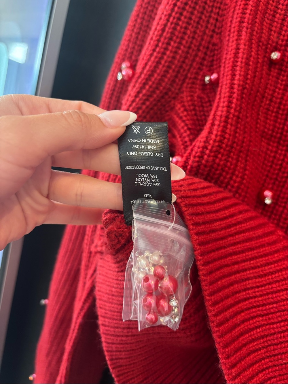 Delsie Pearl Embellished Cardigan - Red - Picture 9 of 10